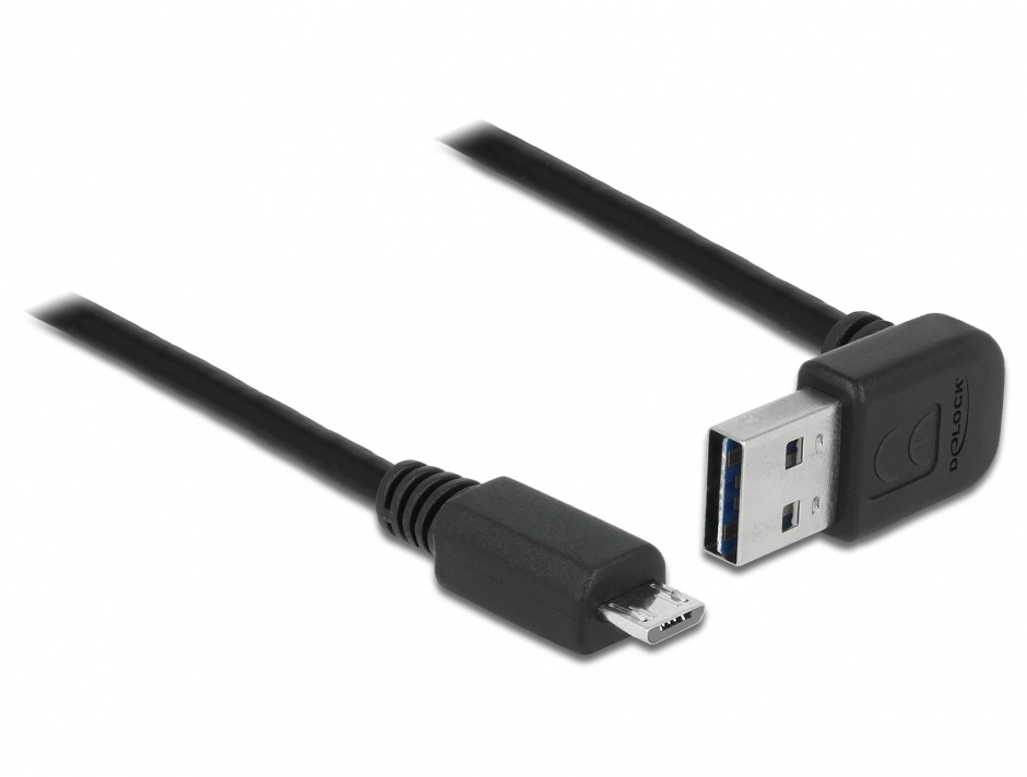 Imagine Cablu EASY-USB 2.0 tip A unghi sus/jos la micro USB-B T-T 3m Negru, Delock 83537
