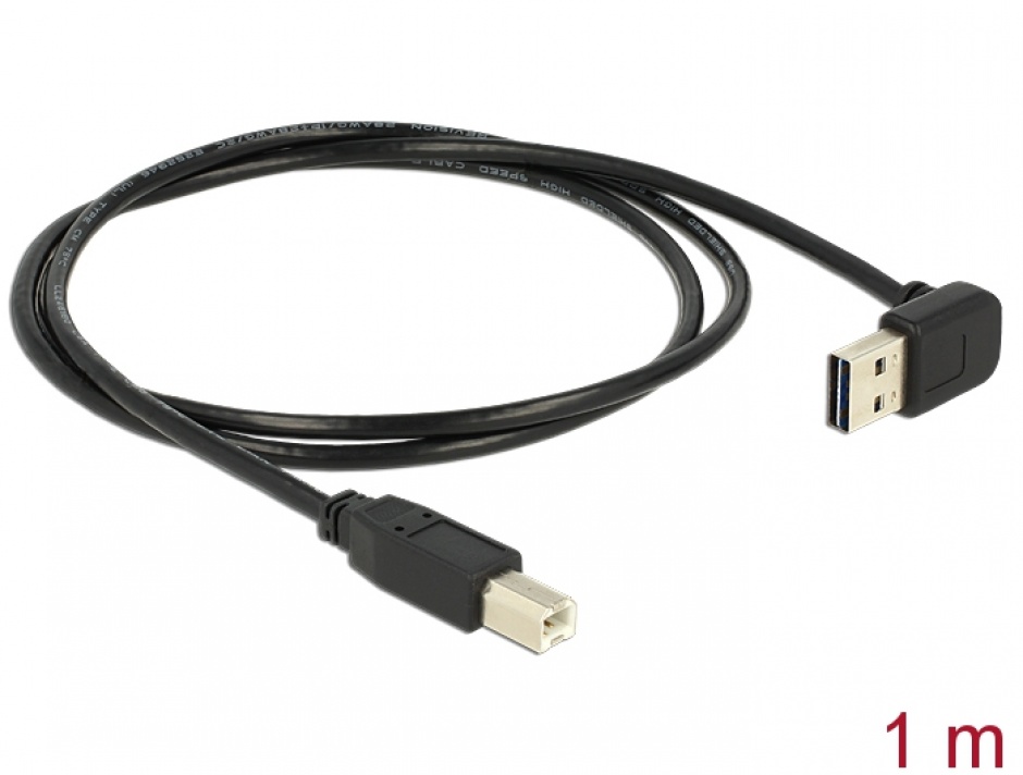 Imagine Cablu EASY-USB 2.0 tip A unghi sus/jos la USB-B T-T 2m Negru, Delock 83540
