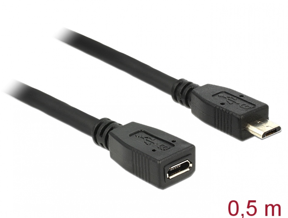 Imagine Cablu prelungitor micro USB 2.0 tip B T-M 0.5m, Delock 83567