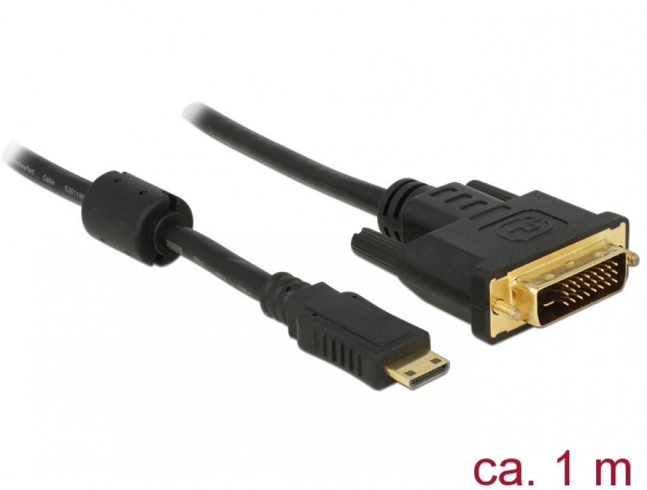 Imagine Cablu Mini-C HDMI la DVI T-T 1m Negru, Delock 83582