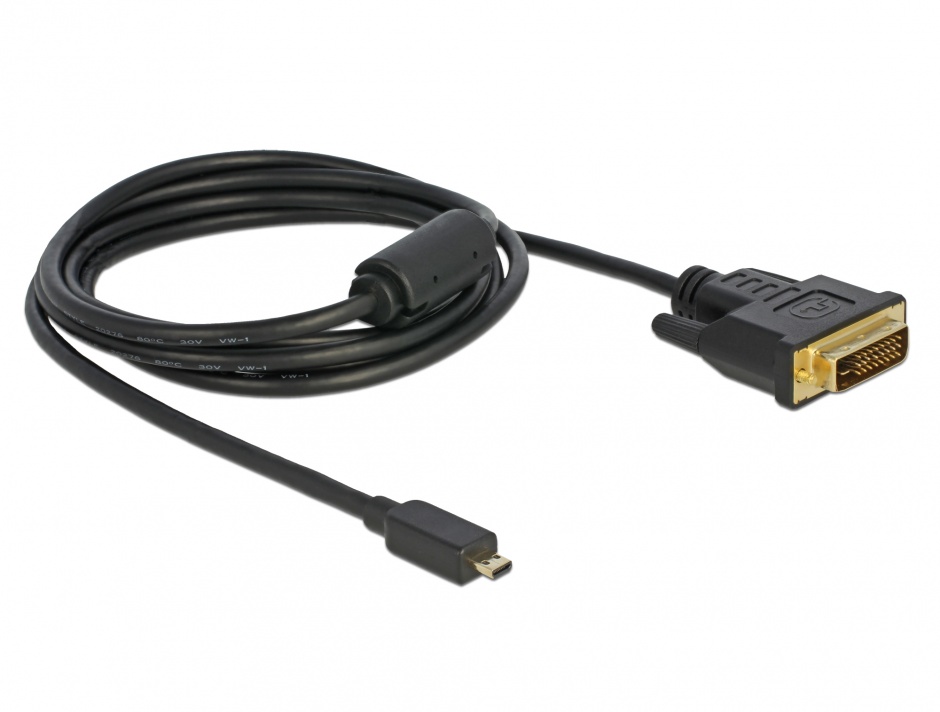 Imagine Cablu Micro-D HDMI la DVI T-T 2m Negru, Delock 83586