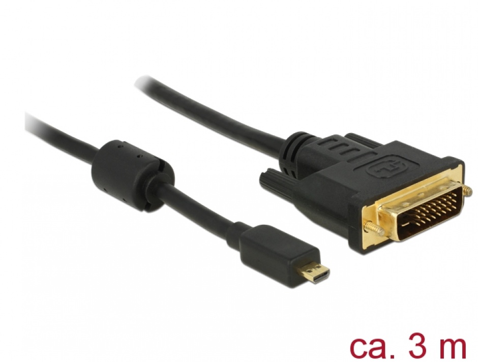 Imagine Cablu Micro-D HDMI la DVI T-T 3m Negru, Delock 83587