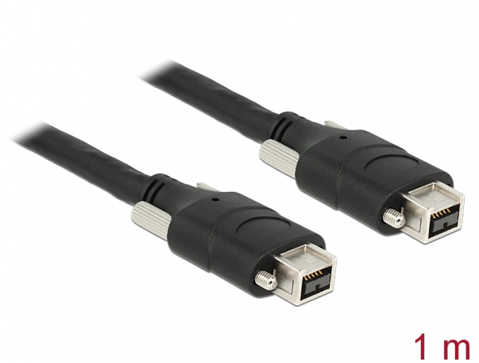 Imagine Cablu Firewire 9 pini la 9 pini cu suruburi 1m negru, Delock 83591