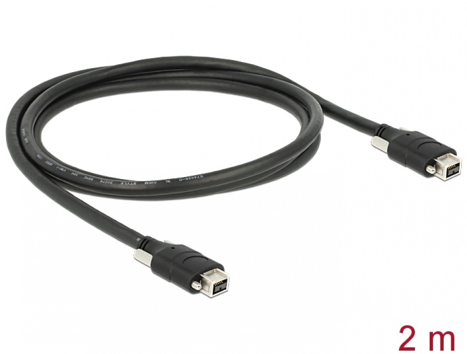 Imagine Cablu Firewire 9 pini la 9 pini cu suruburi 2m negru, Delock 83592