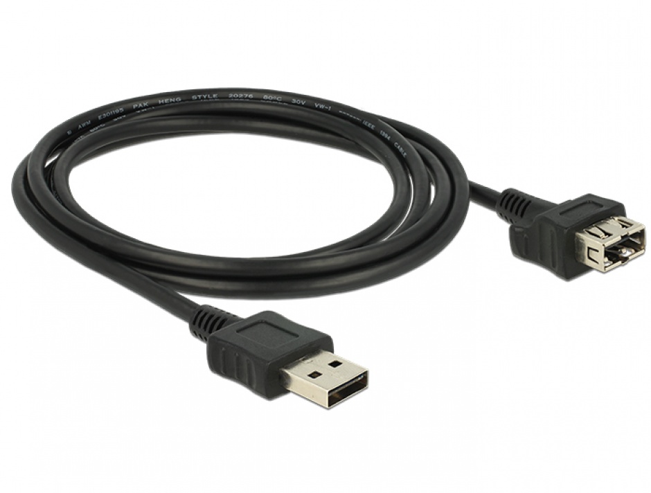 Imagine Cablu EASY-USB 2.0-A T-M Shape Cable 2m Negru, Delock 83665