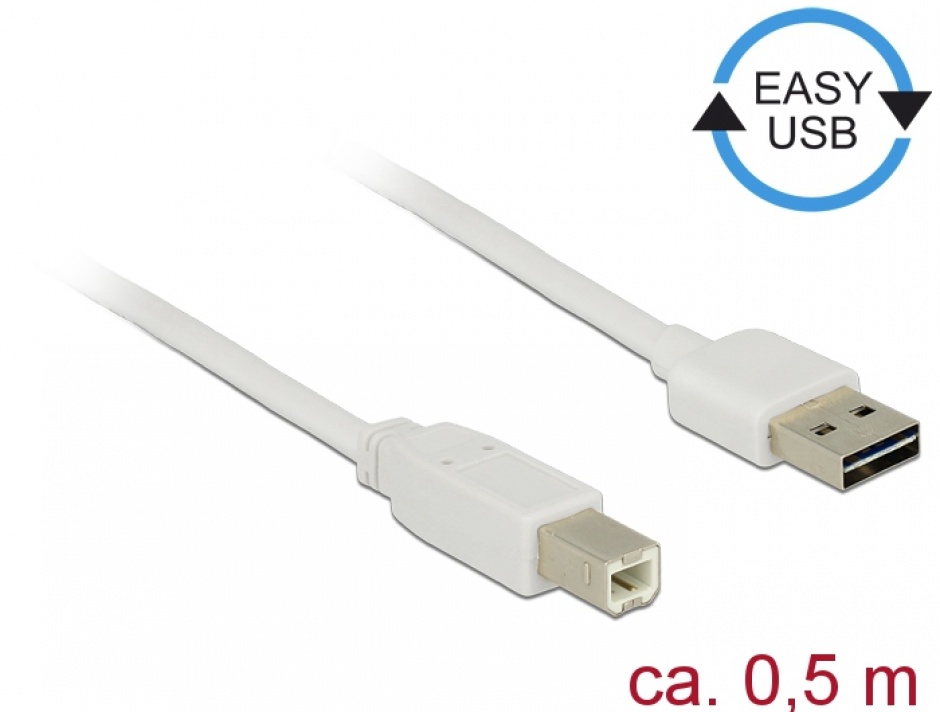 Imagine Cablu EASY-USB 2.0 tip A la USB-B T-T 0.5m Alb, Delock 83685 