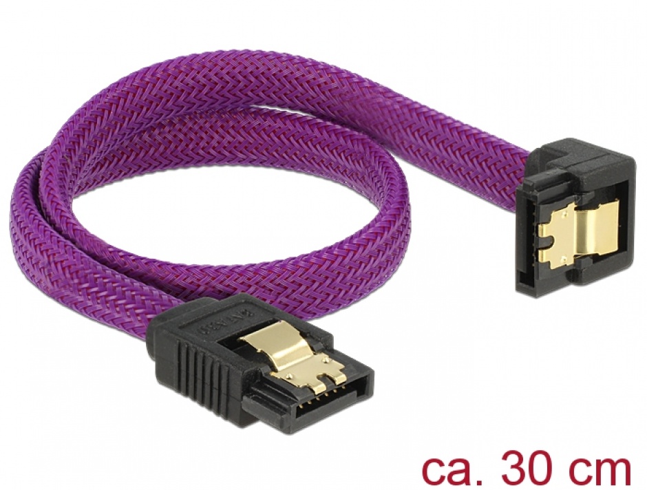 Imagine Cablu SATA III 6 Gb/s 30cm drept/unghi Premium, Delock 83695