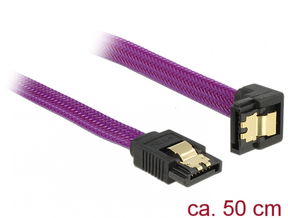 Imagine Cablu SATA III 6 Gb/s 50cm drept/unghi Premium, Delock 83696