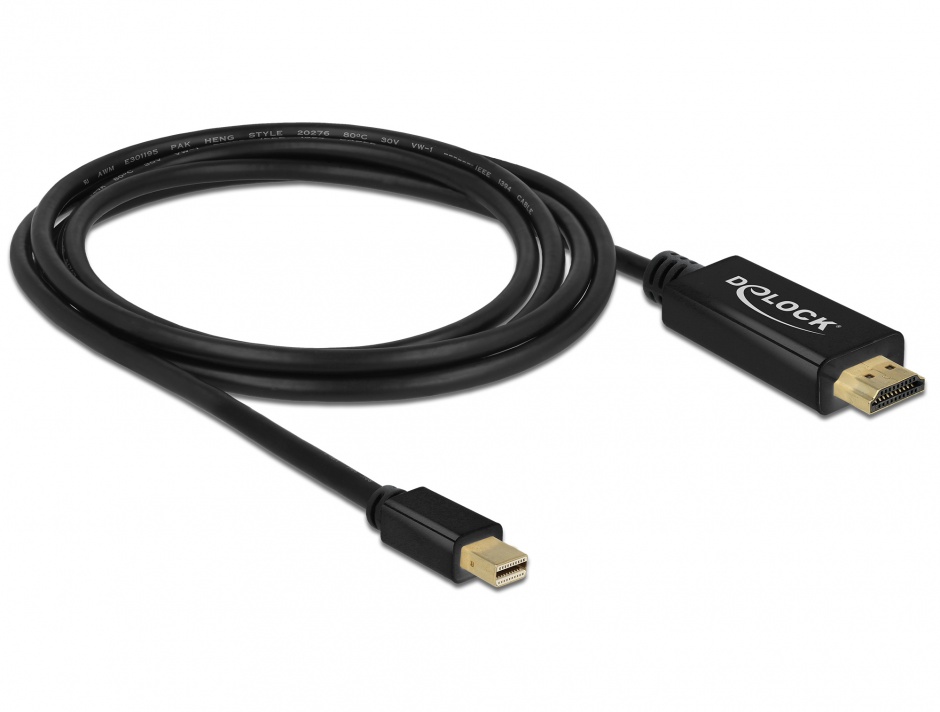 Imagine Cablu mini Displayport la HDMI Full HD T-T 2m Negru, Delock 83699
