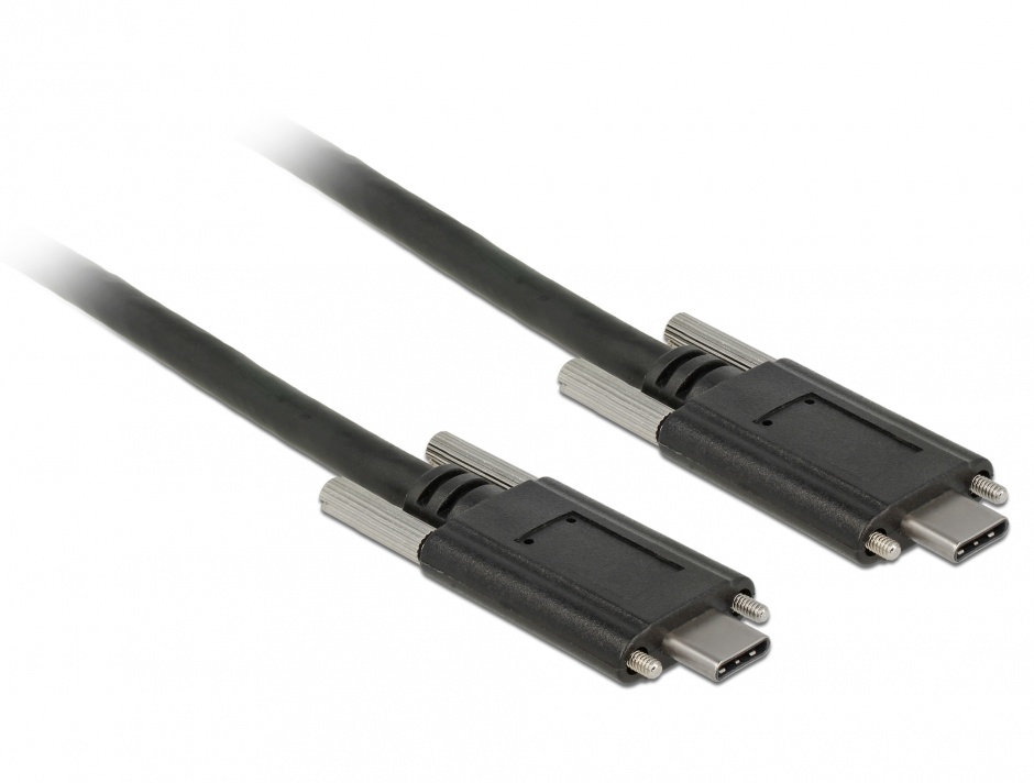 Imagine Cablu SuperSpeed USB 10 Gbps (USB 3.1 Gen 2) tip C cu suruburi pe laterale T-T 1m Negru, Delock 83720
