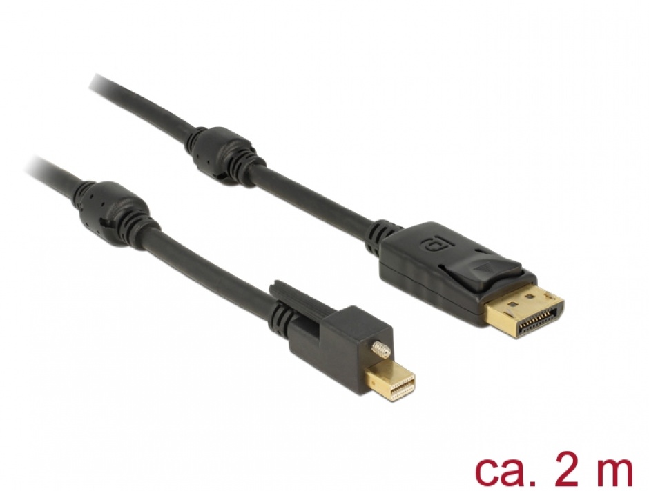 Imagine Cablu mini Displayport 1.2 la Displayport T-T 4K 2m cu surub, Delock 83722