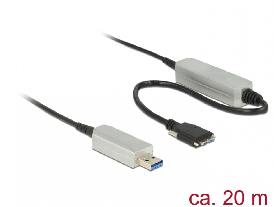 Imagine Cablu optic activ USB 3.0 la micro USB-B T-T 20m, Delock 83724