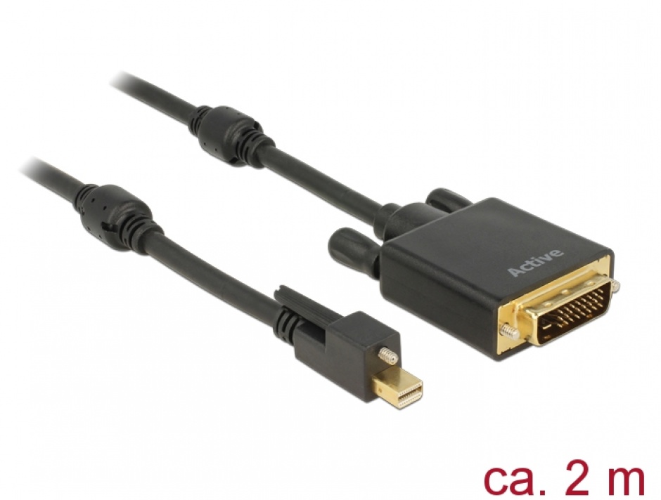 Imagine Cablu mini Displayport 1.2 la DVI T-T 4K 2m Activ cu surub, Delock 83726