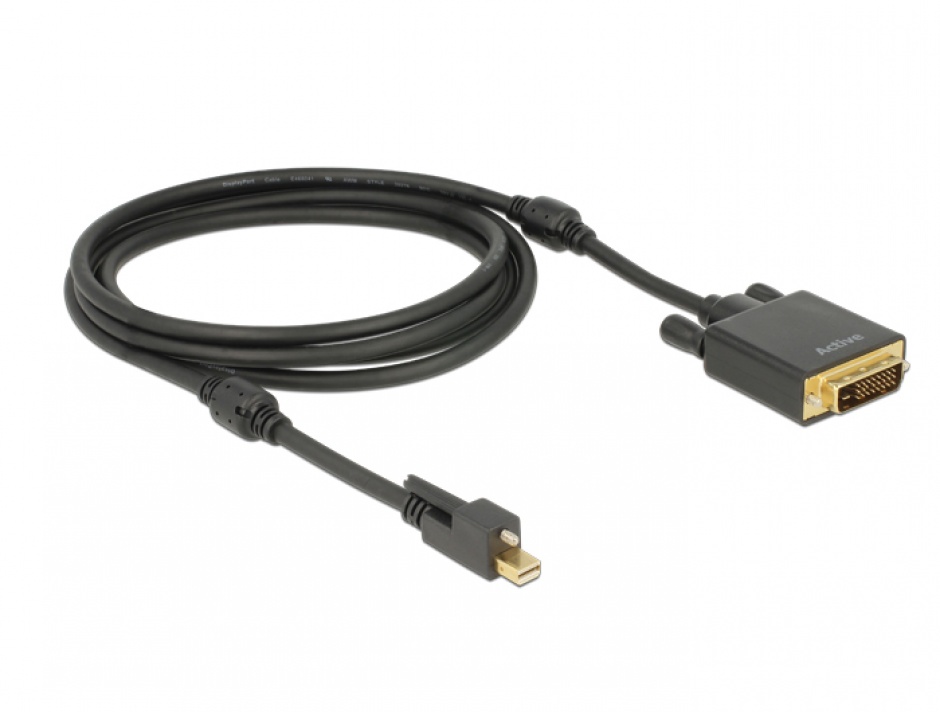 Imagine Cablu mini Displayport 1.2 la DVI T-T 4K 2m Activ cu surub, Delock 83726