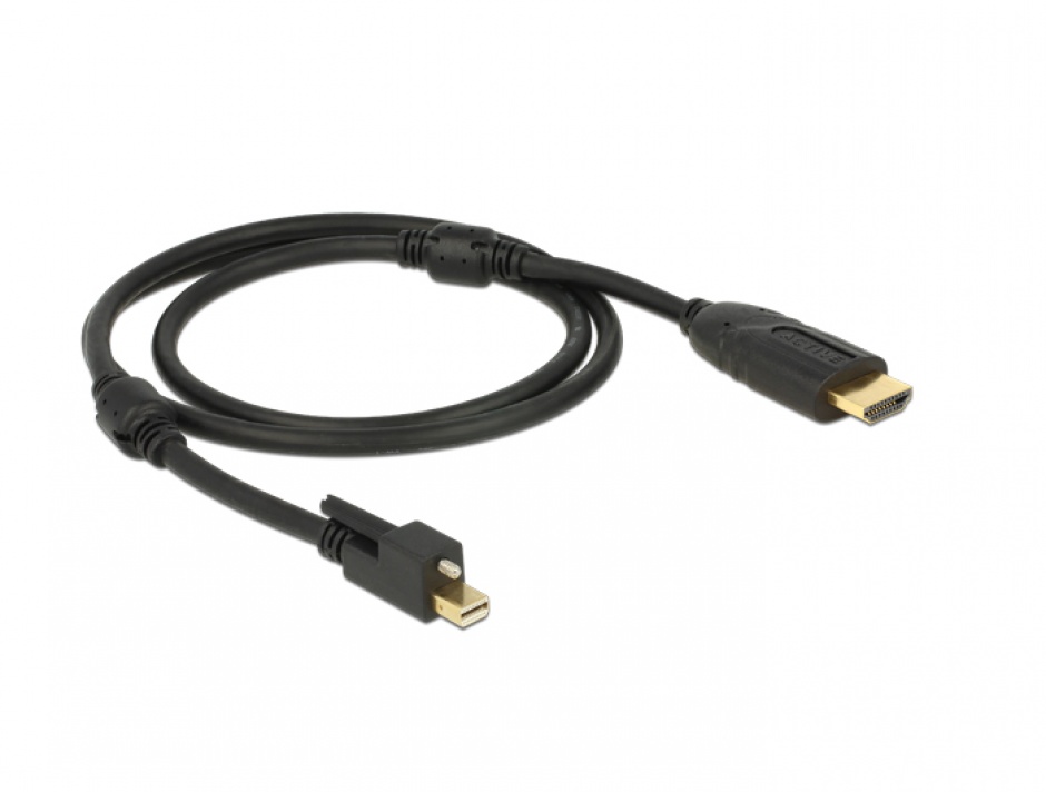 Imagine Cablu mini Displayport 1.2 cu suruburi la HDMI T-T 4K Activ 1m, Delock 83729