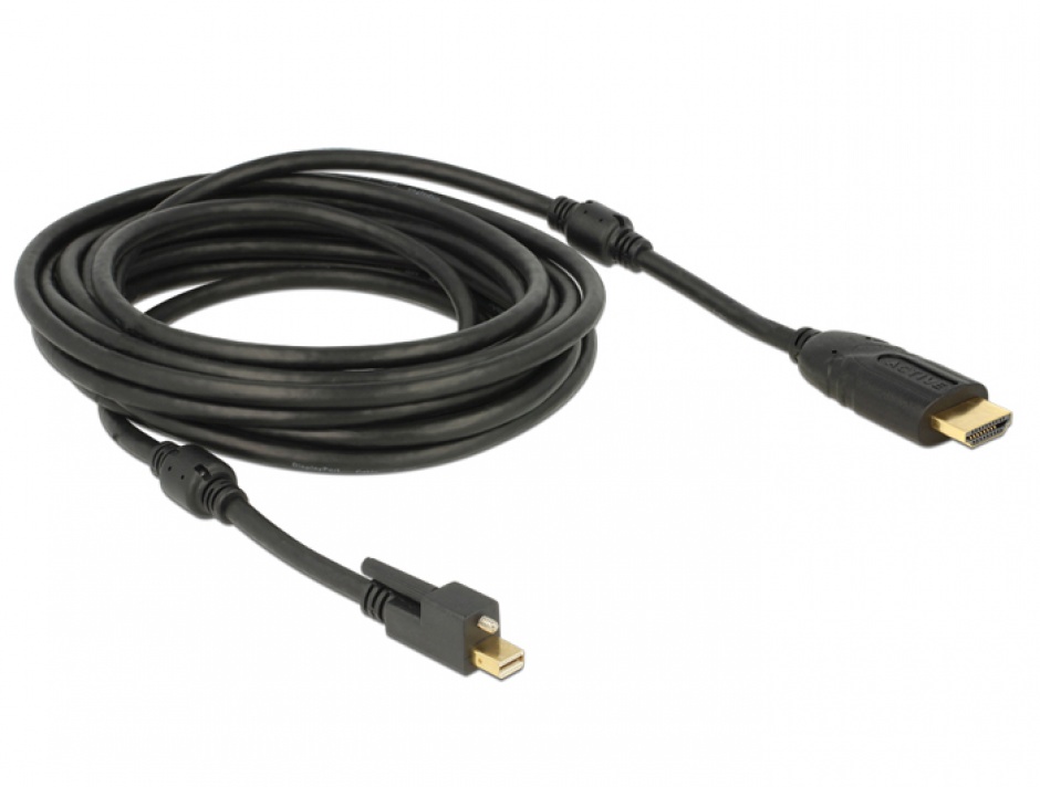 Imagine Cablu mini Displayport 1.2 cu suruburi la HDMI T-T 4K Activ 5m, Delock 83732