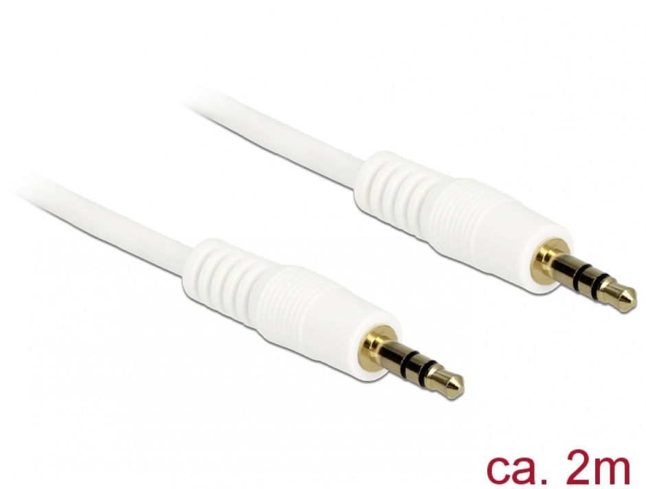 Imagine Cablu stereo jack 3.5mm 3 pini Alb T-T 2m, Delock 83747
