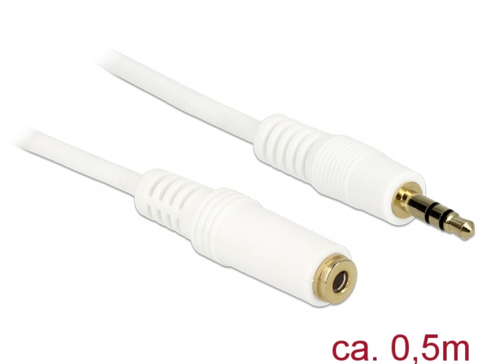 Imagine Cablu prelungitor audio jack 3.5mm 0.5m Alb, Delock 83763