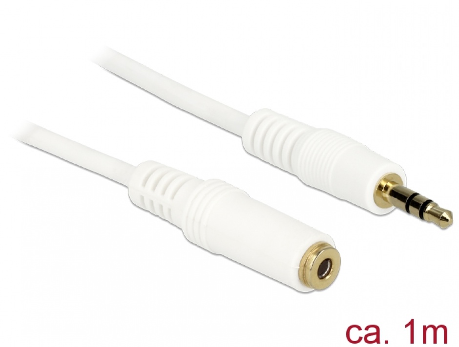 Imagine Cablu prelungitor audio jack 3.5mm 1m Alb, Delock 83765