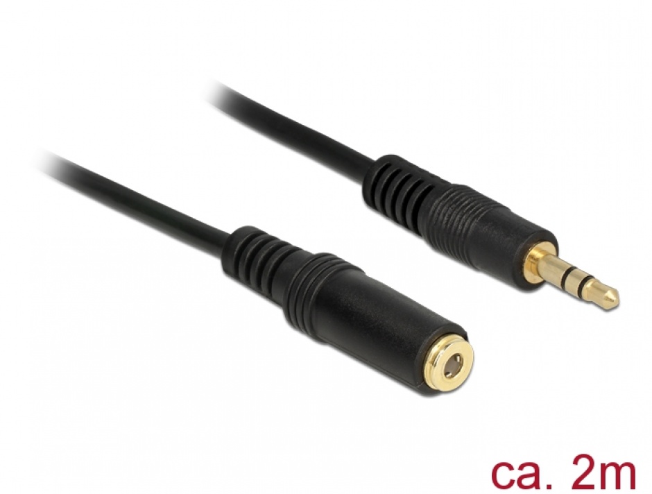 Imagine Cablu prelungitor audio jack 3.5mm 2m Negru, Delock 83766
