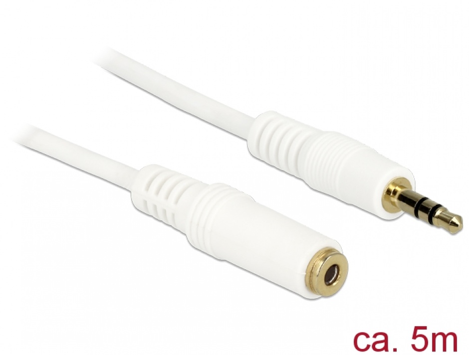 Imagine Cablu prelungitor audio jack 3.5mm 5m Alb, Delock 83771