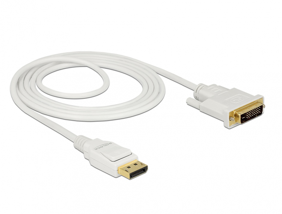 Imagine Cablu Displayport 1.2 la DVI 24+1 pini T-T pasiv alb 2m, Delock 83814