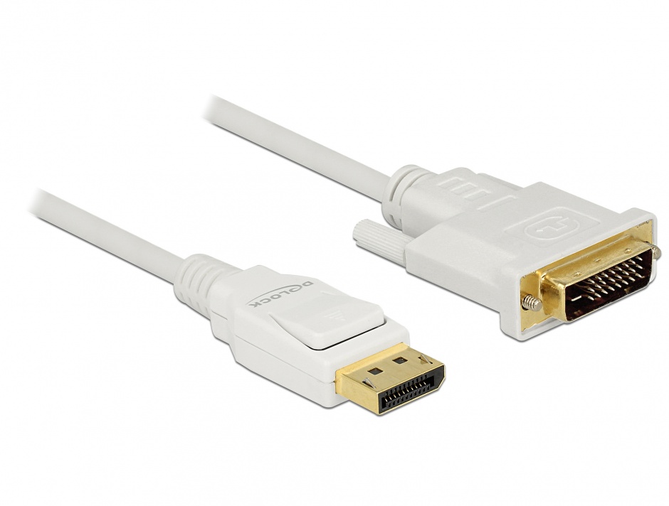 Imagine Cablu Displayport 1.2 la DVI 24+1 pini T-T pasiv alb 3m, Delock 83815