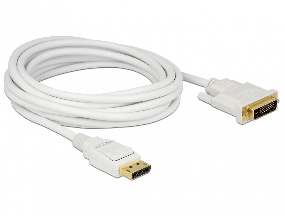 Imagine Cablu Displayport 1.2 la DVI 24+1 pini T-T pasiv alb 5m, Delock 83816