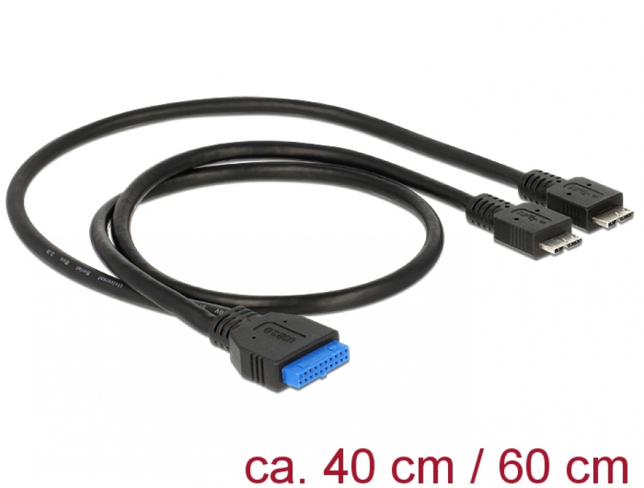 Imagine Cablu USB 3.0 pin header la 2 x USB 3.0 Micro-B M-T 40/60 cm, Delock 83828