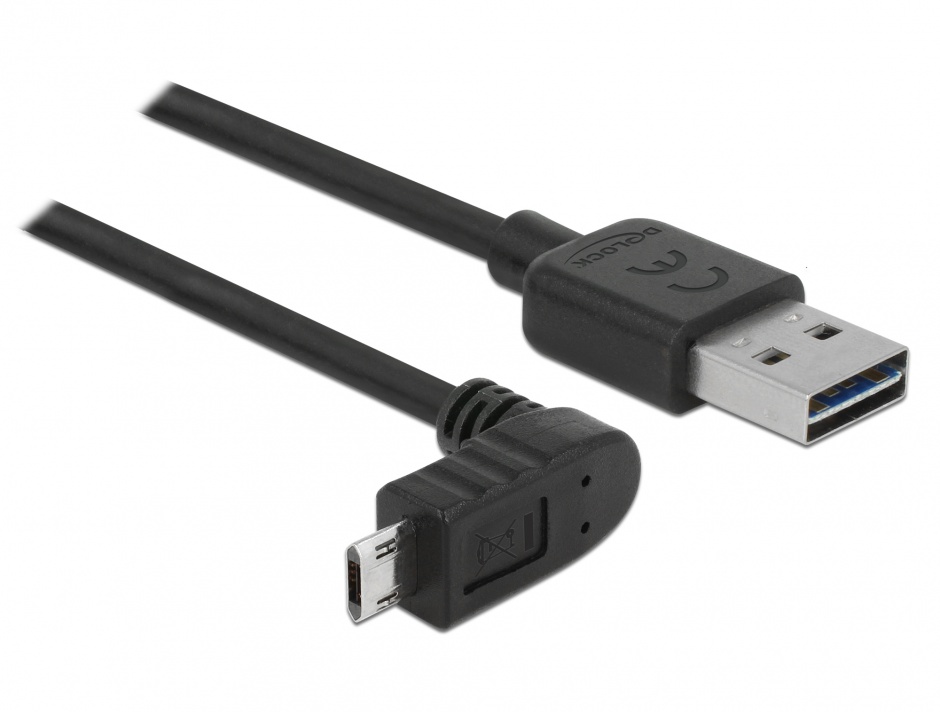 Imagine Cablu EASY-USB 2.0 tip A la micro USB-B EASY-USB unghi sus/jos T-T 0.5m Negru, Delock 83849