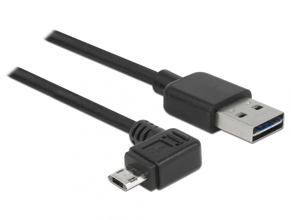 Imagine Cablu EASY-USB 2.0 tip A la micro USB-B EASY-USB unghi stanga/dreapta T-T 2m Negru, Delock 83853 