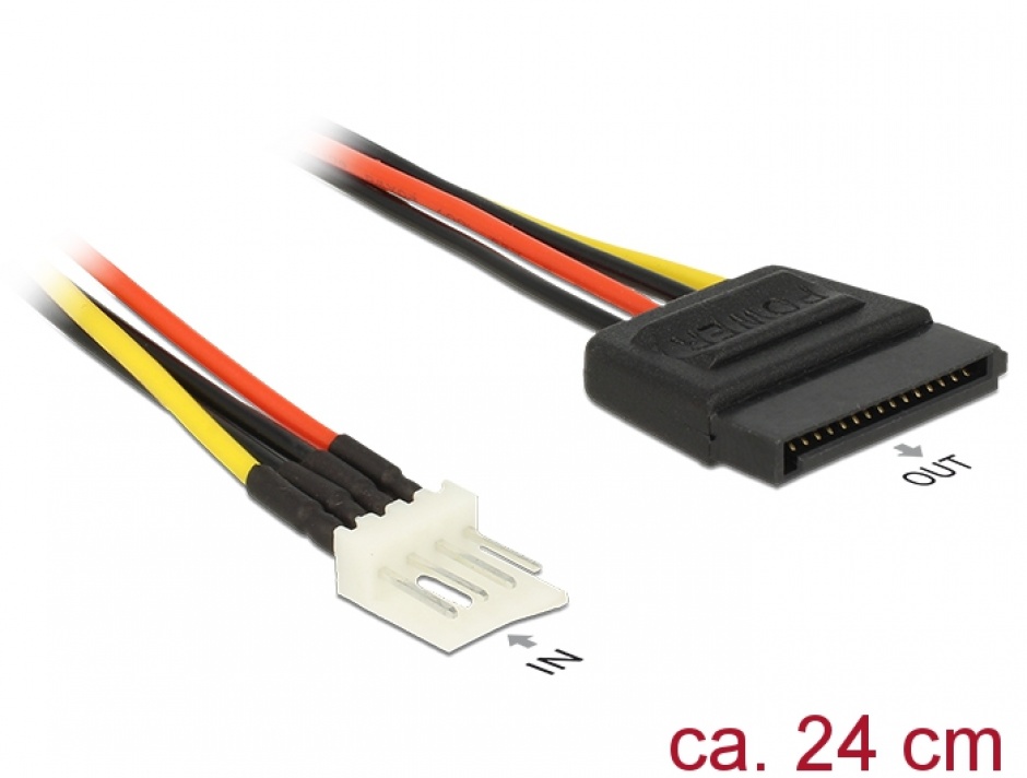 Imagine Cablu de alimentare SATA 15 pini la Floppy 4 pini 24cm M-T, Delock 83877