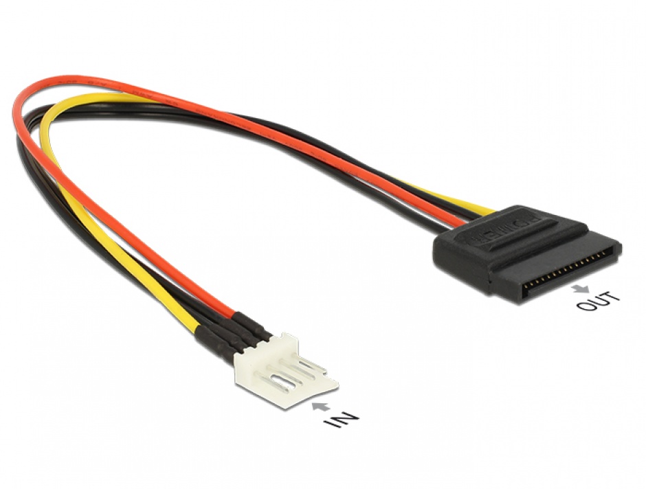 Imagine Cablu de alimentare SATA 15 pini la Floppy 4 pini 24cm M-T, Delock 83877