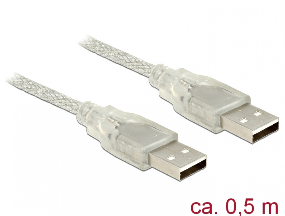 Imagine Cablu USB 2.0 tip A T-T 0.5m transparent, Delock 83886