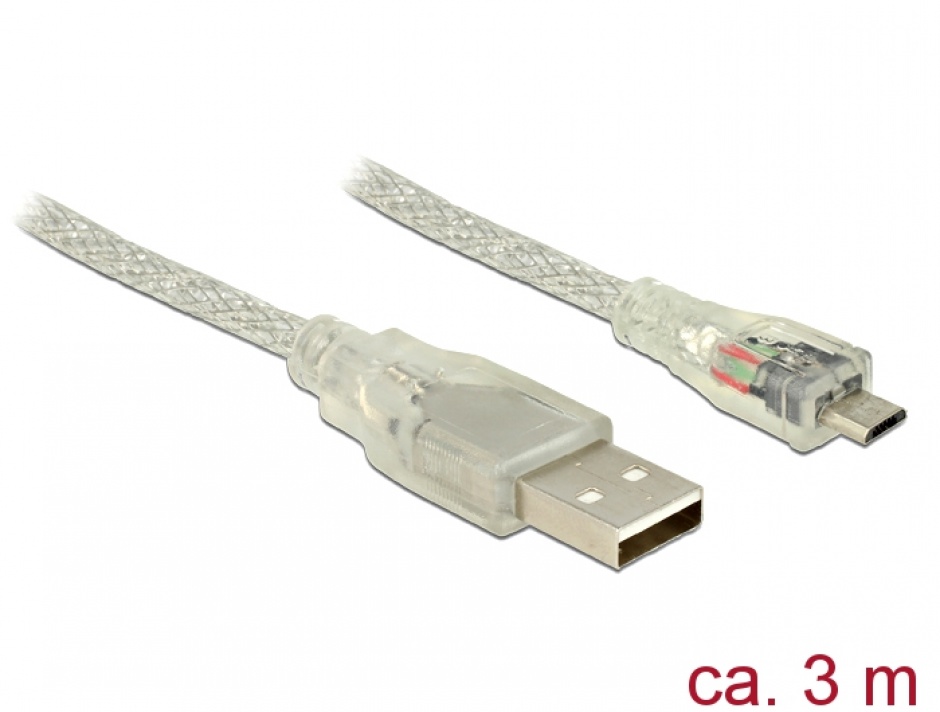 Imagine Cablu USB la micro USB-B 2.0 3m transparent, Delock 83902