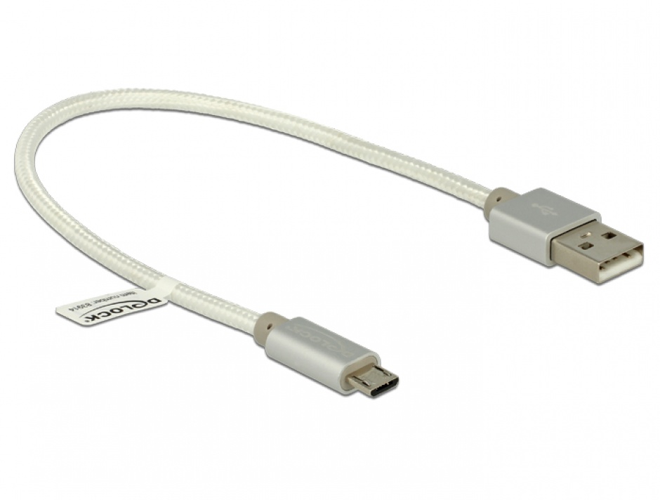 Imagine Cablu de incarcare + date micro USB-B la USB 2.0 T-T Alb 0.25m, Delock 83914