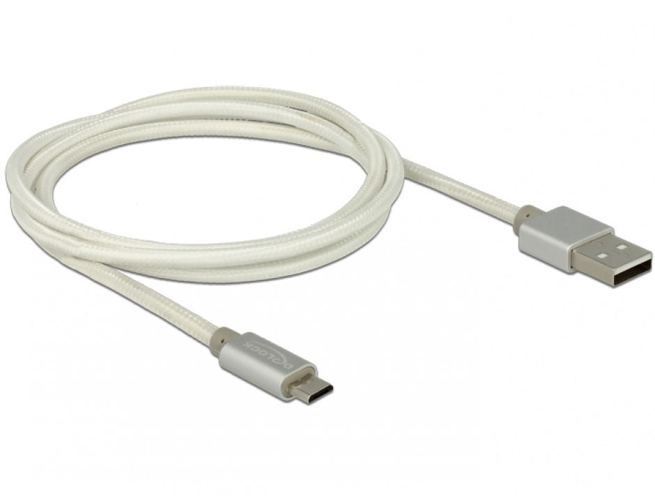 Imagine Cablu de incarcare + date micro USB-B la USB 2.0 T-T Alb 1m, Delock 83916