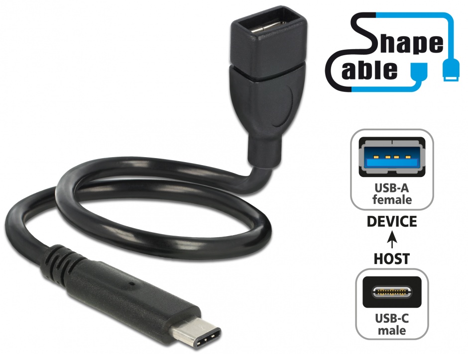 Imagine Cablu USB tip C 2.0 la USB-A T-M ShapeCable OTG 0.35m, Delock 83933