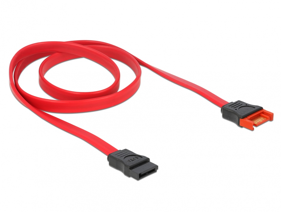 Imagine Cablu prelungitor SATA III 6 Gb/s date 70cm rosu, Delock 83955