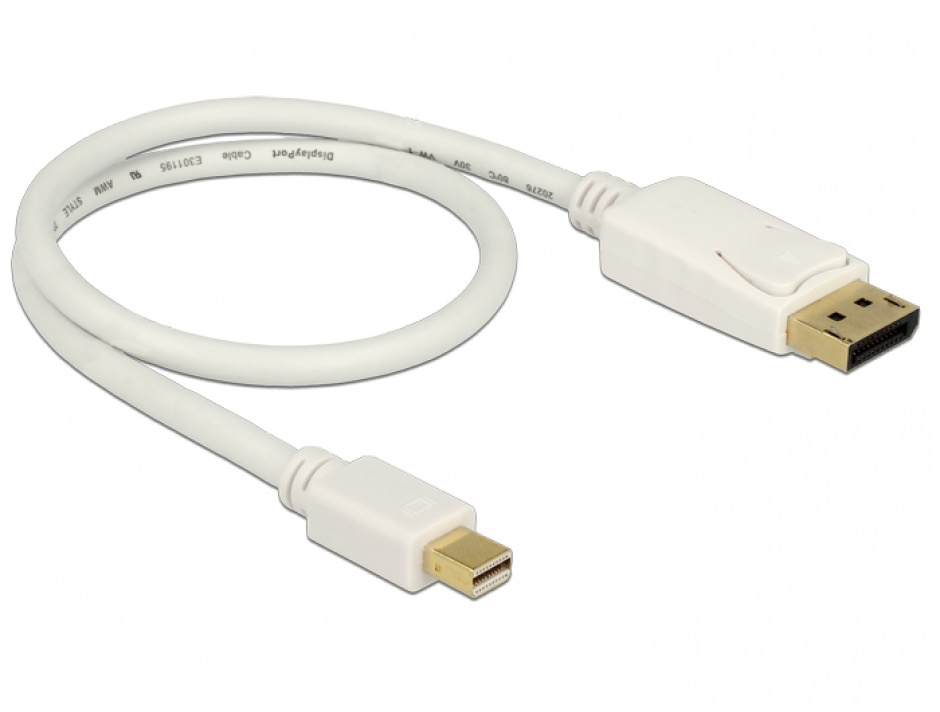 Imagine Cablu Mini Displayport la Displayport T-T Alb 4K 0.5m, Delock 83985