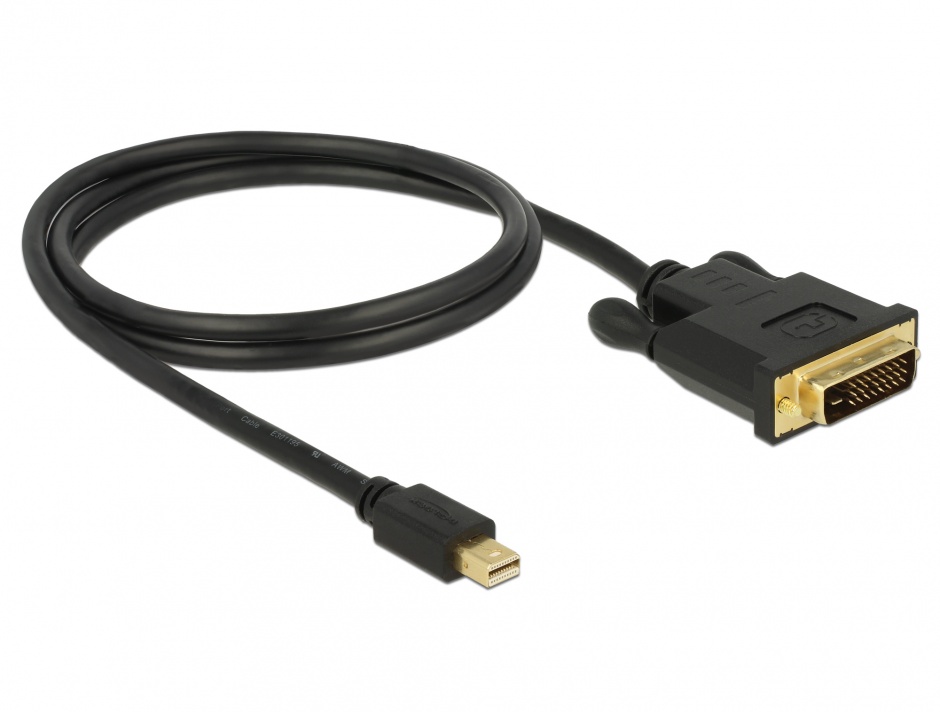 Imagine Cablu mini Displayport 1.1 la DVI 24+1 pini T-T 1m Negru, Delock 83988