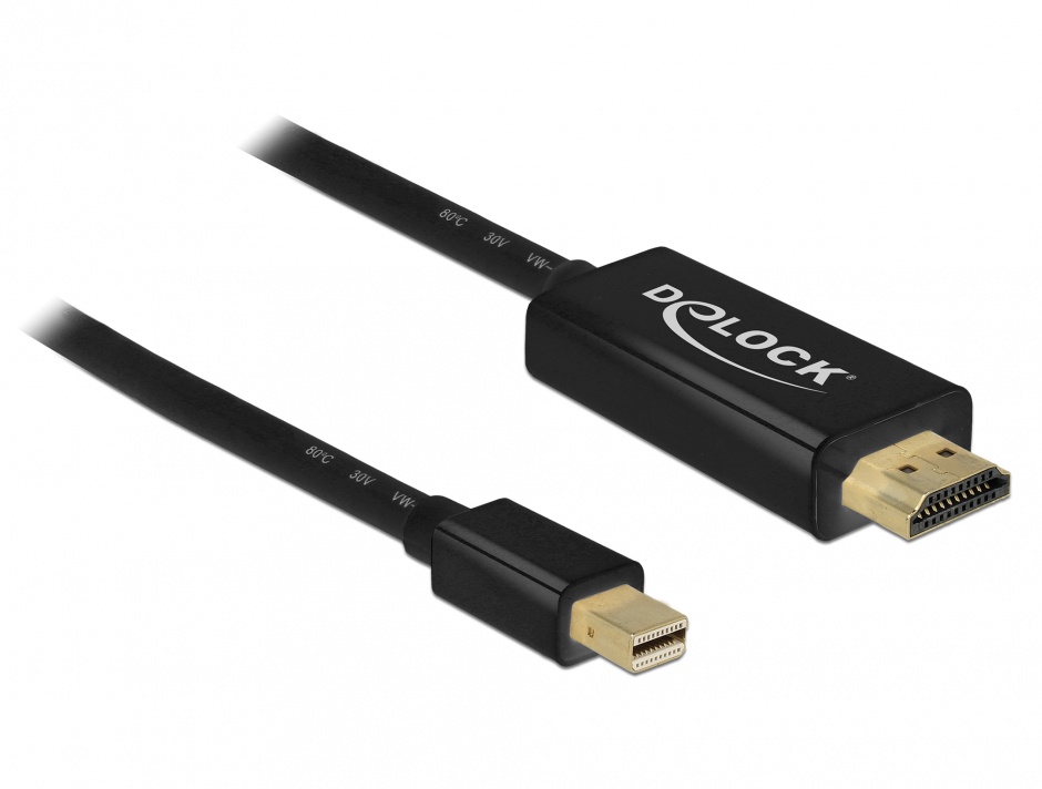 Imagine Cablu mini Displayport 1.1 la HDMI T-T 0.5m Negru, Delock 83992