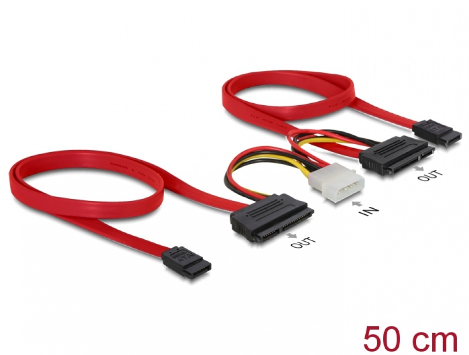 Imagine Cablu SATA date + alimentare Molex pentru 2 x HDD, Delock 84239