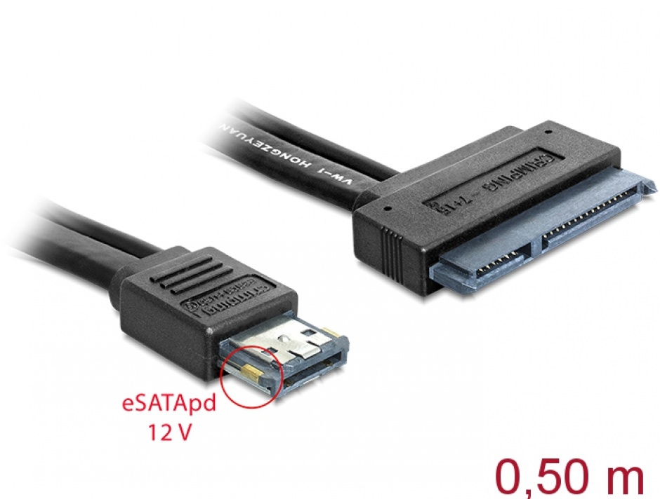 Imagine Cablu eSATAp 12V la SATA 22 pini HDD 2.5/3.5" 0.5m, Delock 84402