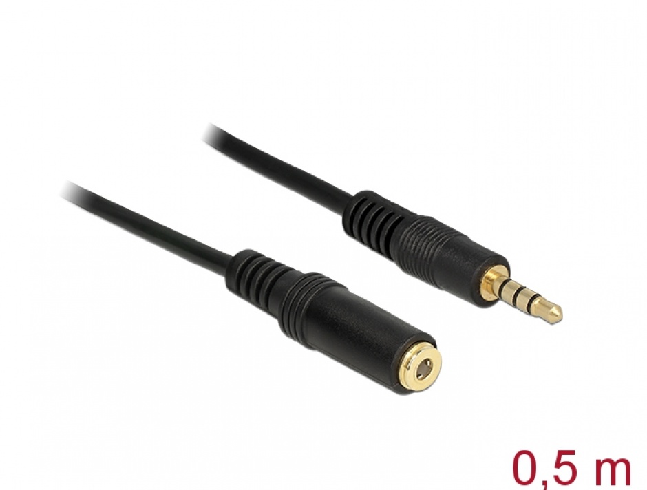 Imagine Cablu prelungitor audio jack 3.5mm 4 pini T-M 0.5m, Delock 84716