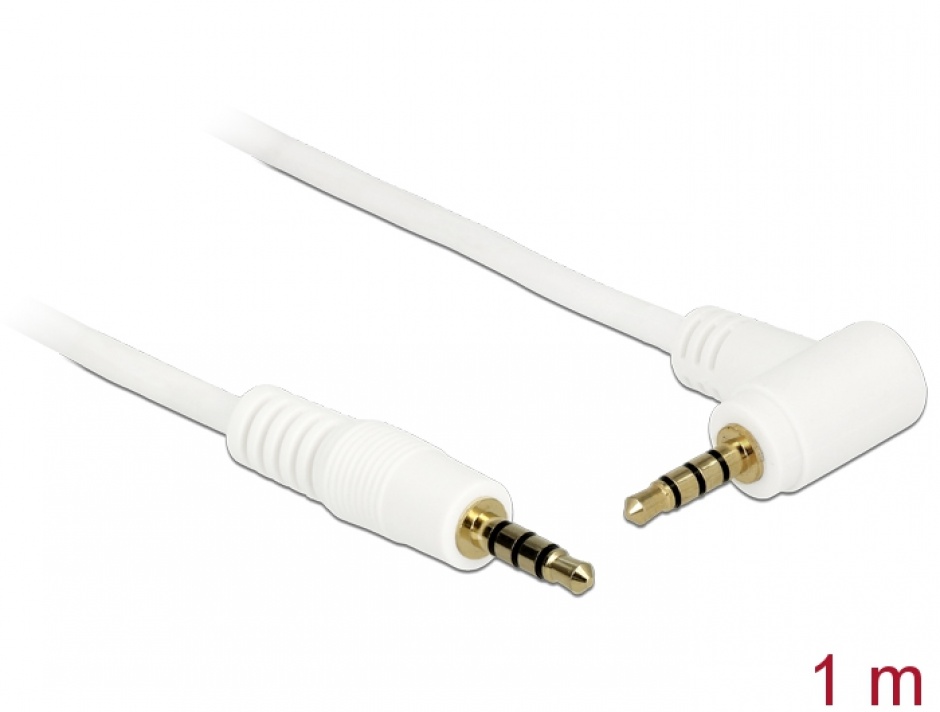 Imagine Cablu Stereo Jack 3.5 mm 4 pini unghi 1m T-T Alb, Delock 84738