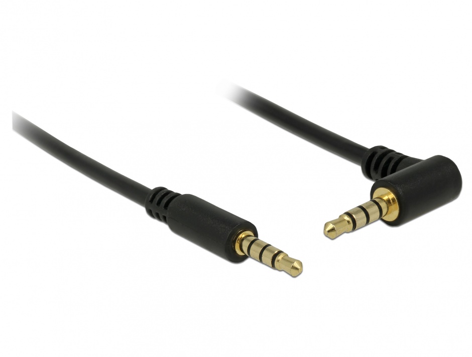 Imagine Cablu Stereo Jack 3.5 mm 4 pini unghi 3m T-T Negru, Delock 84742