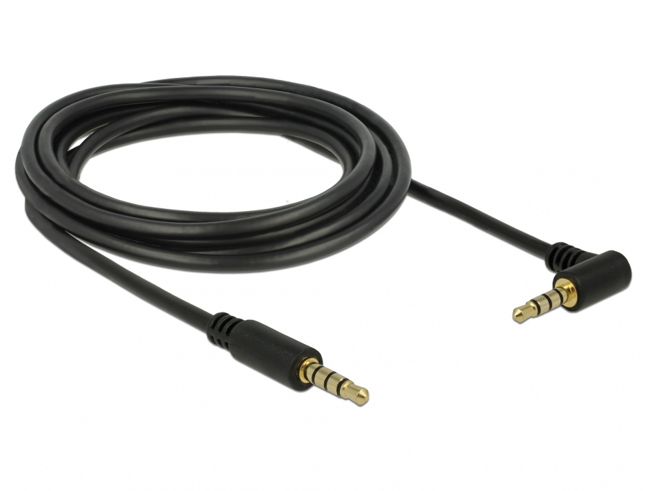 Imagine Cablu Stereo Jack 3.5 mm 4 pini unghi 3m T-T Negru, Delock 84742