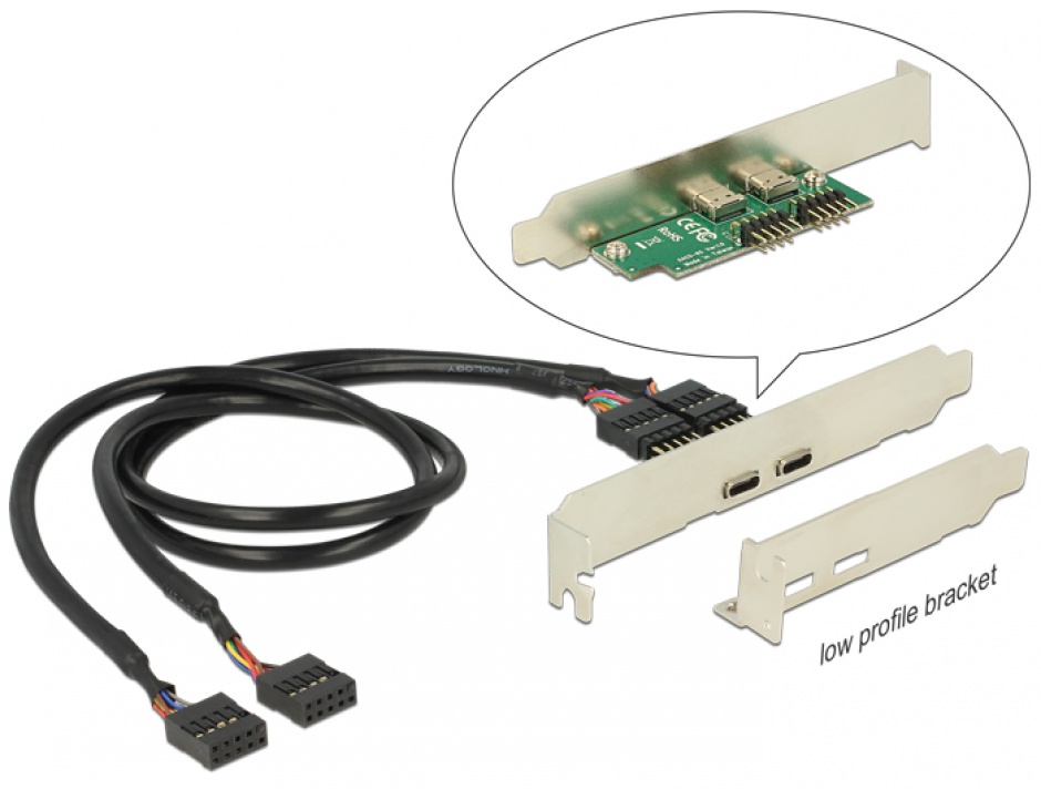 Imagine Bracket pin header USB 2.0 la 2 x USB tip C Low Profile, Delock 84754