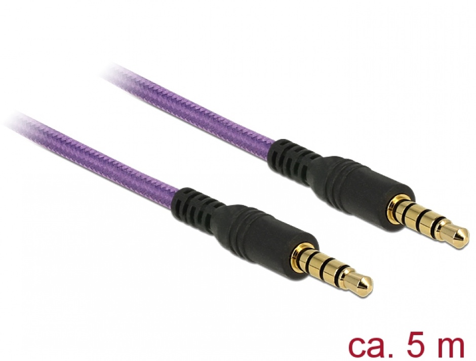 Imagine Cablu stereo jack 3.5mm 4 pini Mov T-T 5m, Delock 84760